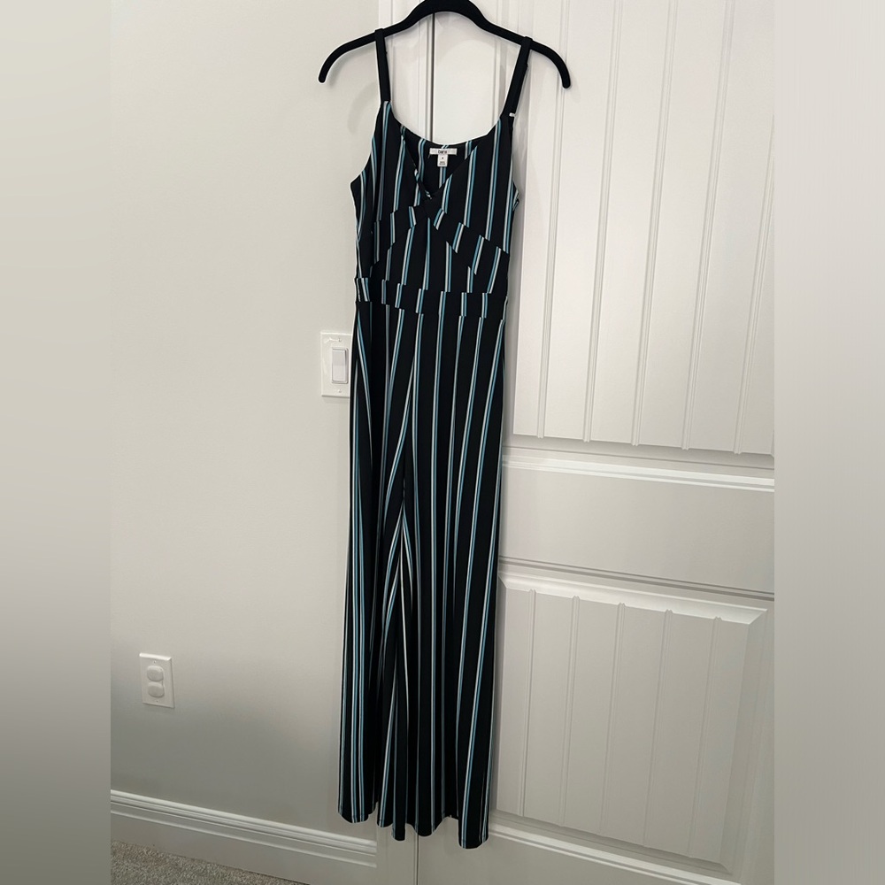 Black, Blue, and White Striped Jumpsuit